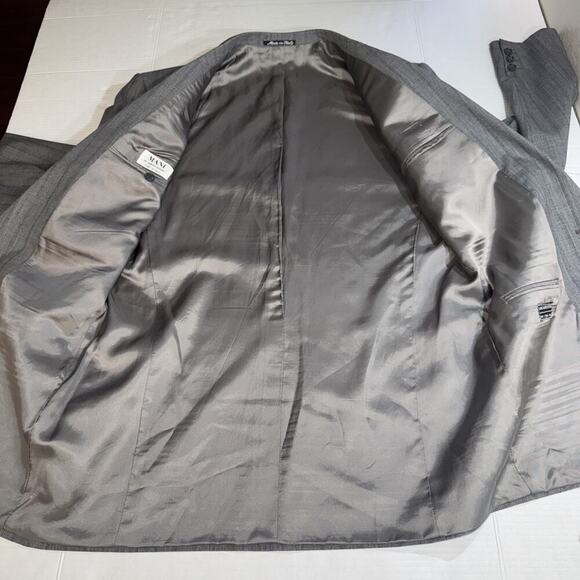 Mani By Giorgio Armani Blazer Gray Chevron Pattern Pure Virgin Wool 42L Italy - Picture 9 of 15